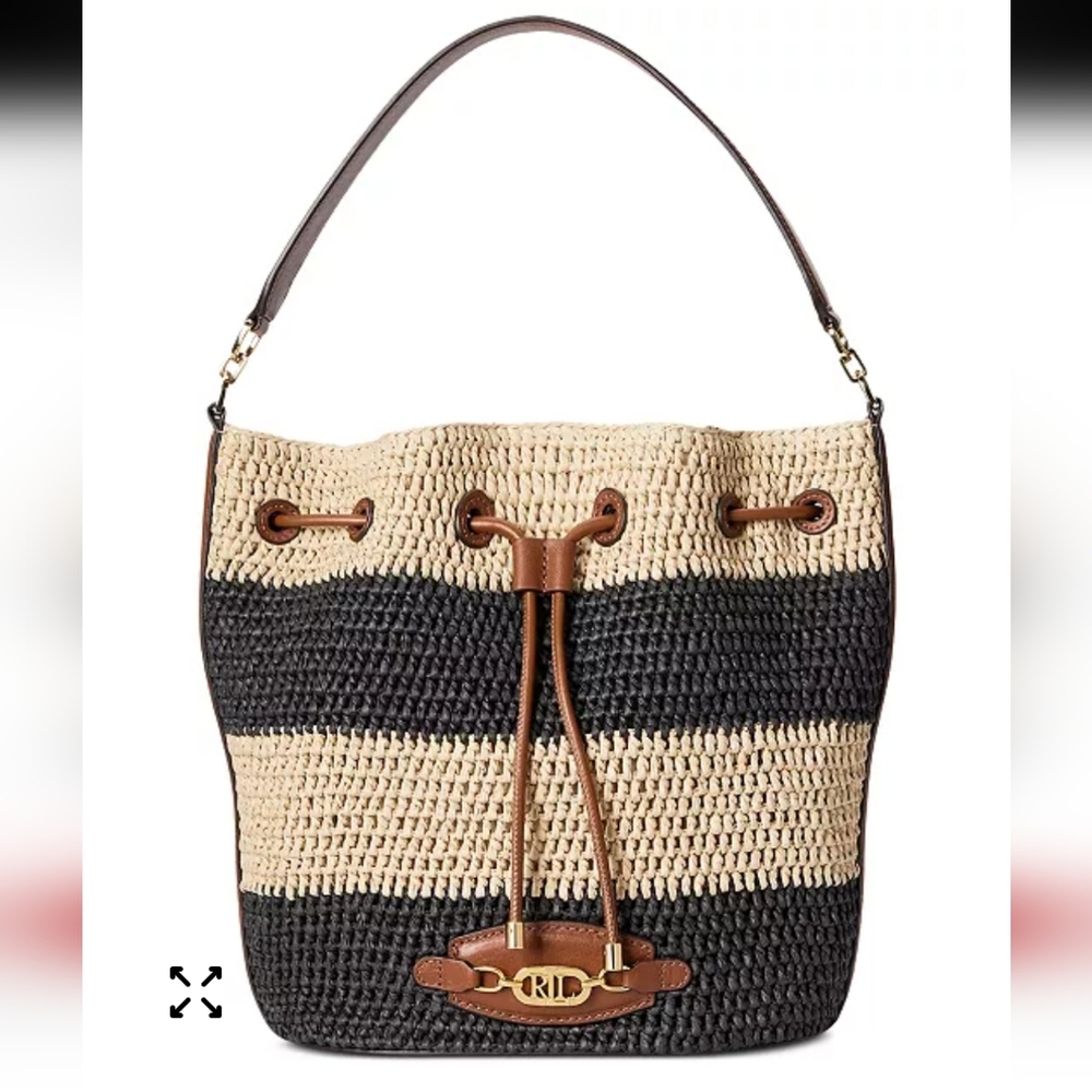 Ralph Lauren Andie Raffia Straw Medium Drawstring Bag